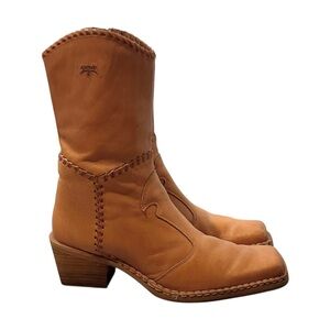 Vintage Pikolinos Tan Leather Cowboy Square Toe Mid-Calf Cowboy Boots Size 9